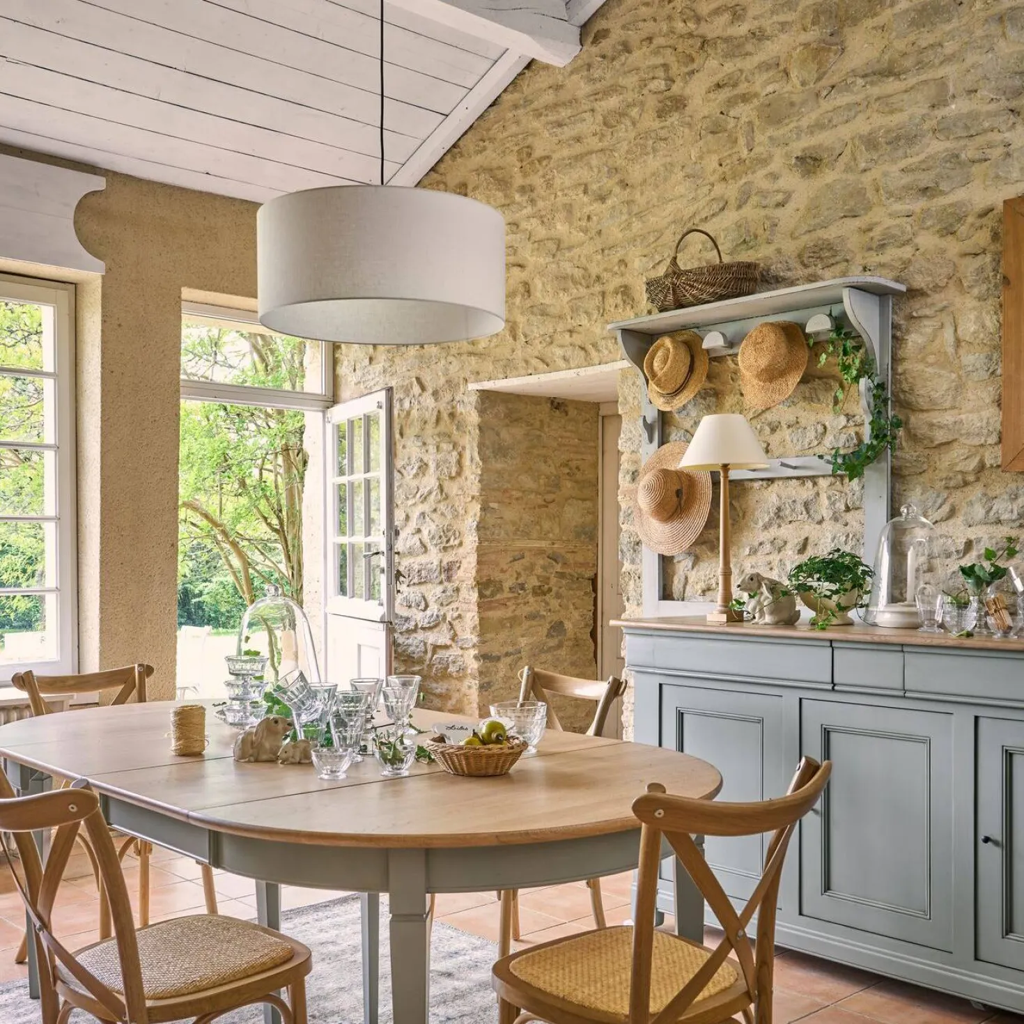 Abat-jour pour suspension tissu blanc 60 cm Robine