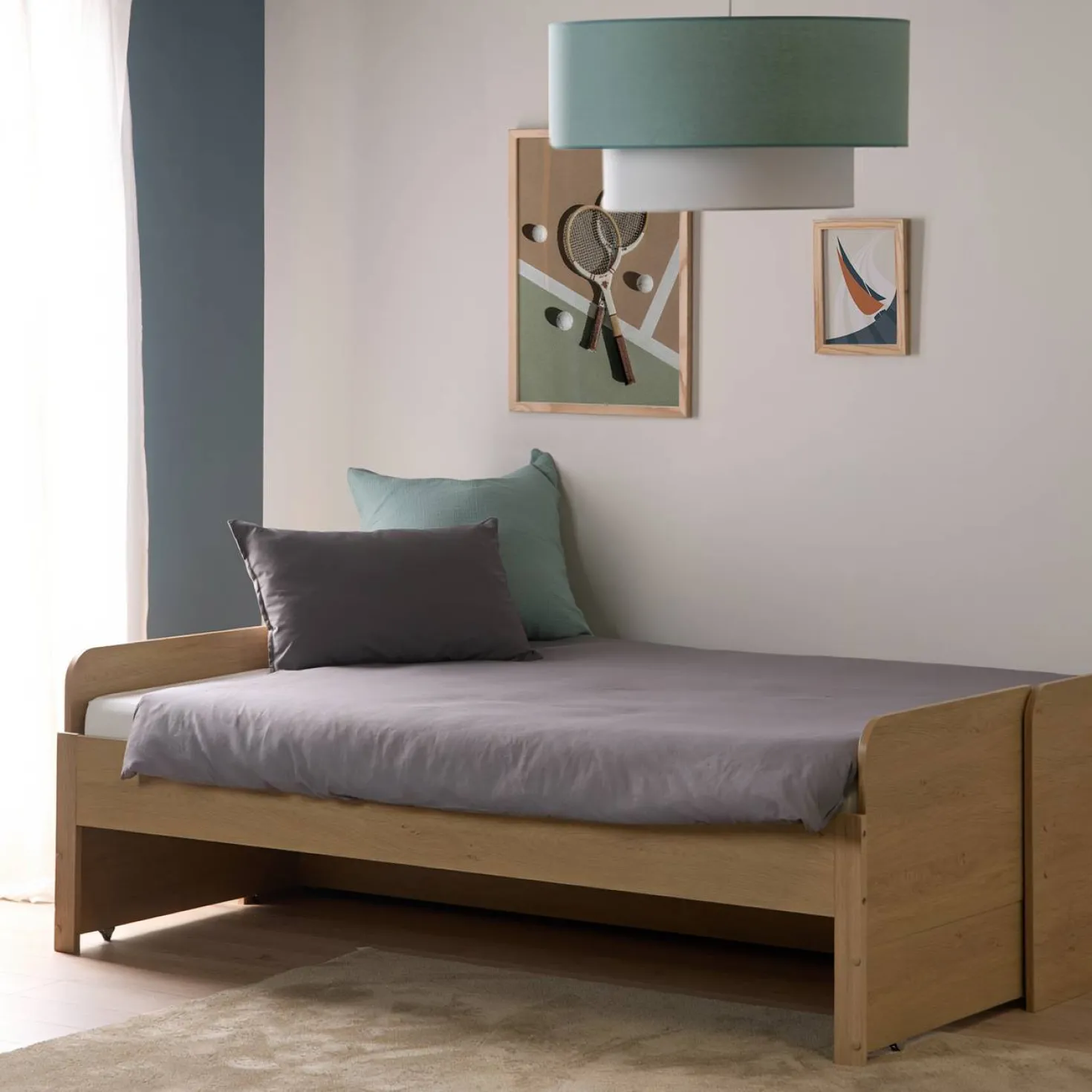Abat-jour pour suspension tissu blanc et vert 60 cm Rym