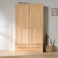 Armoire bois massif 2 portes 1 tiroir Iris