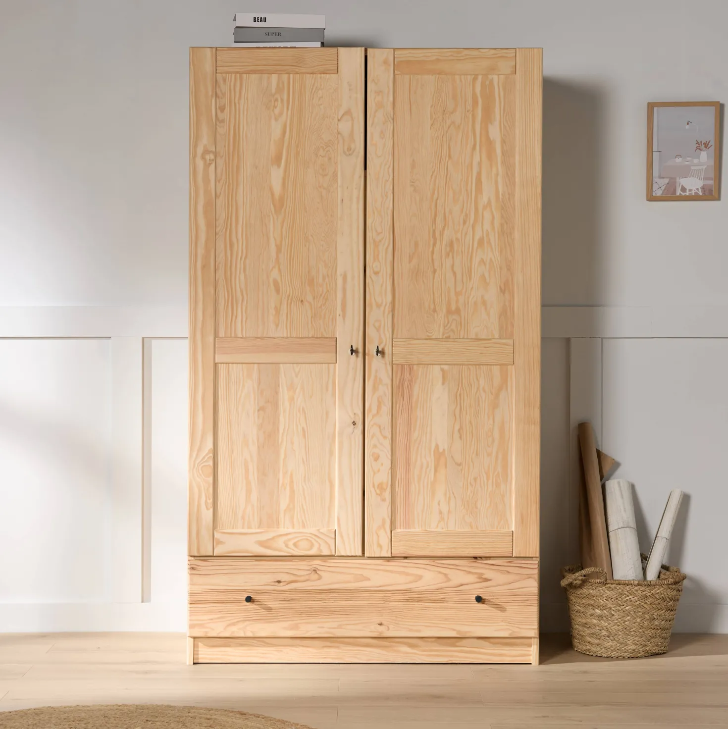 Armoire bois massif 2 portes 1 tiroir Iris