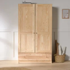 Armoire bois massif 2 portes 1 tiroir Iris