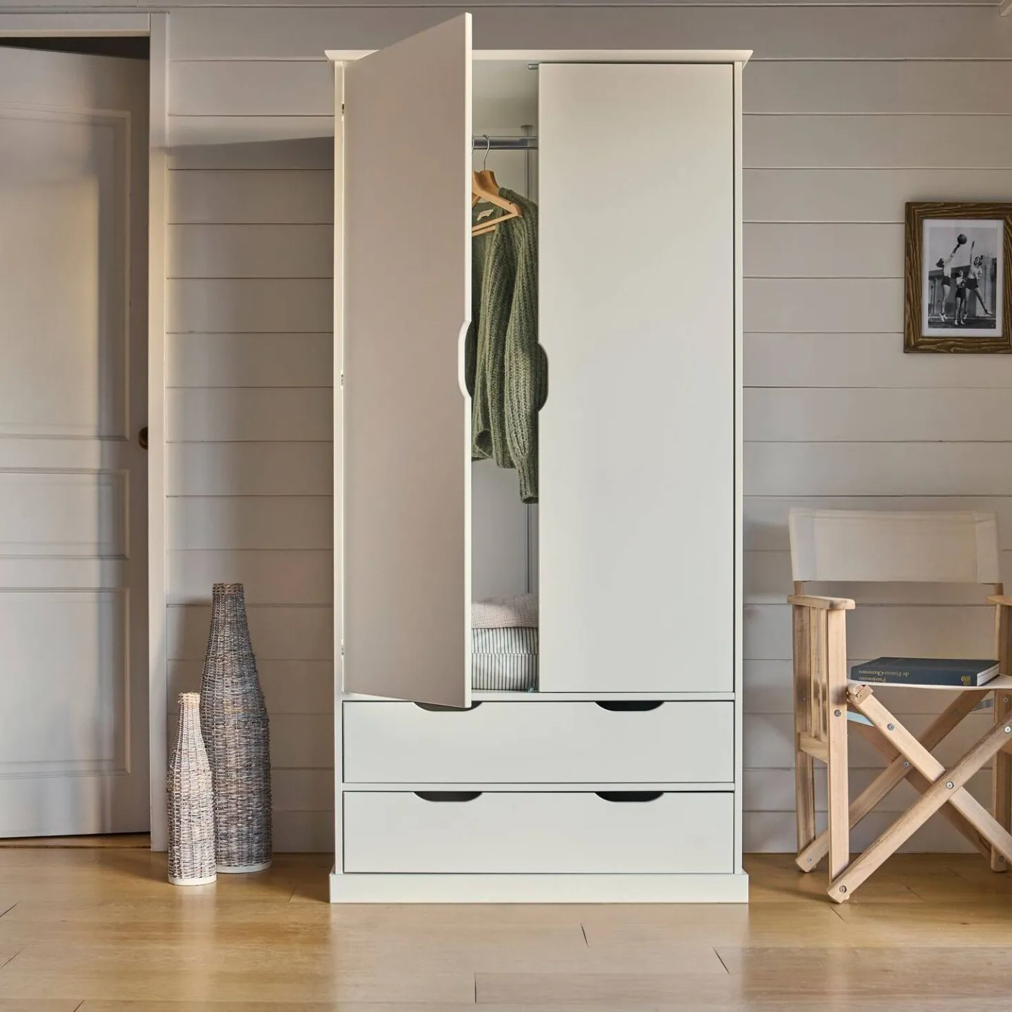 Armoire 2 portes 2 tirois bois Théa