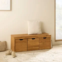 Banc bois massif 3 cubes de rangement Cyriel