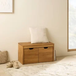 Banc bois massif 2 cubes de rangement Cyriel