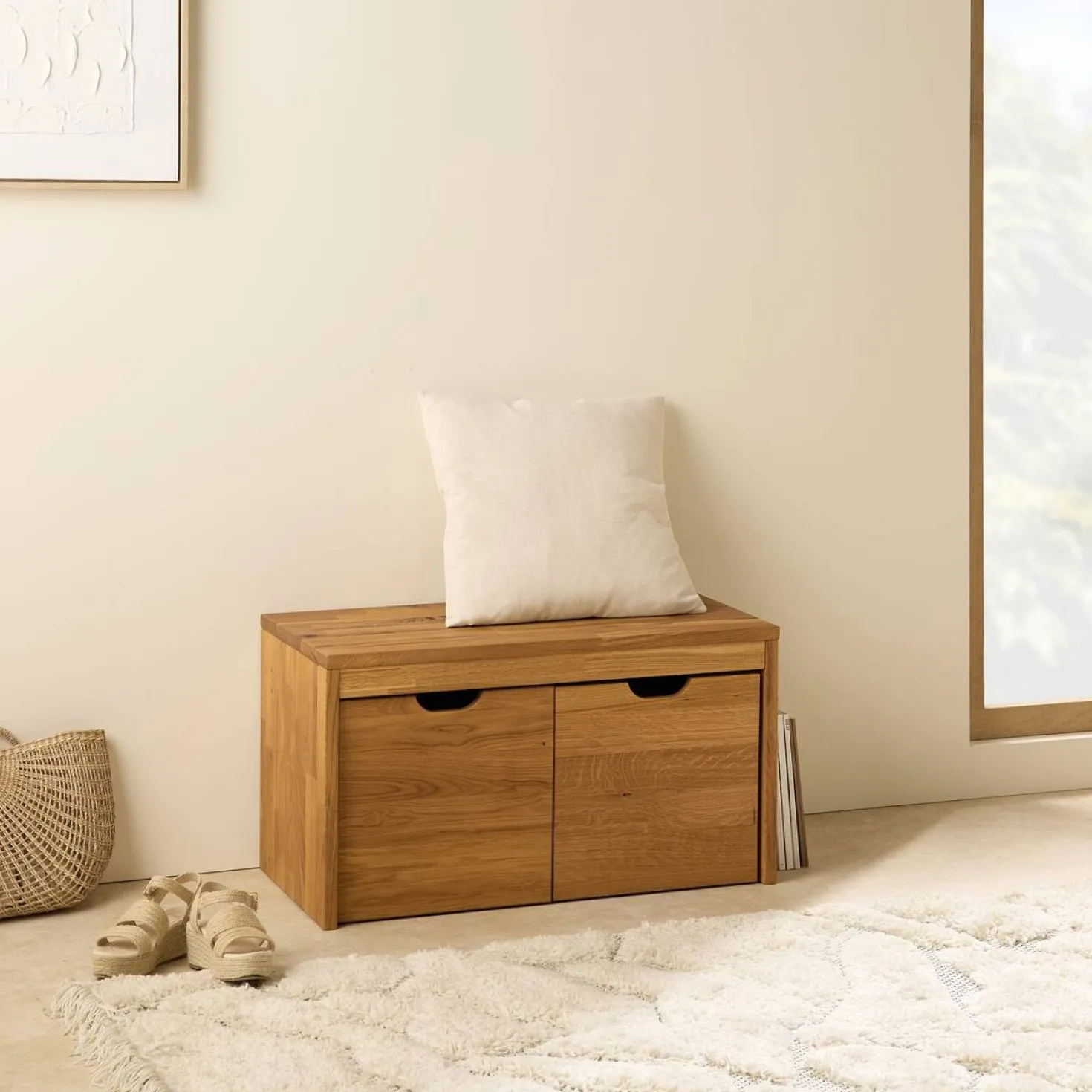 Banc bois massif 2 cubes de rangement Cyriel