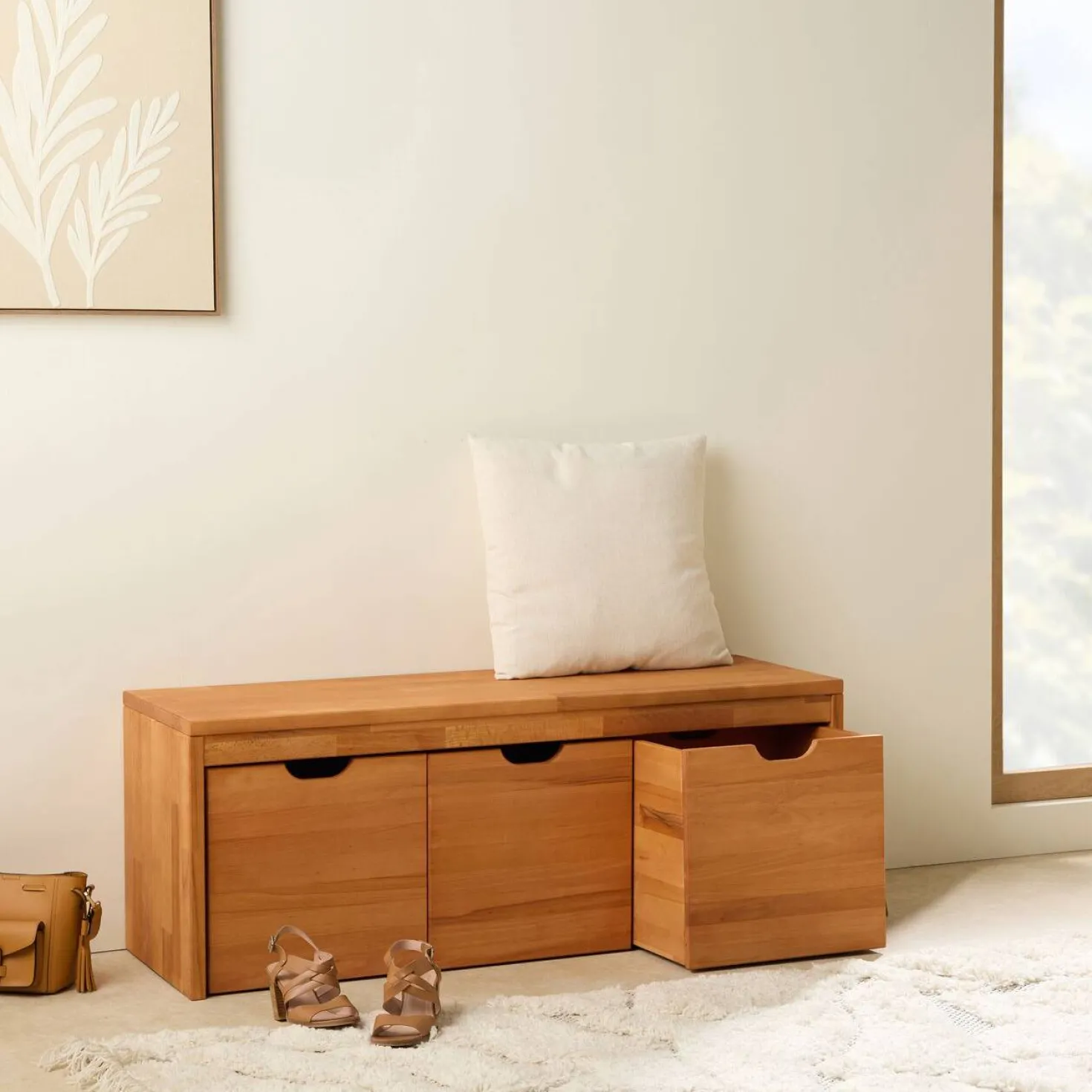 Banc bois massif 3 cubes de rangement Cyriel