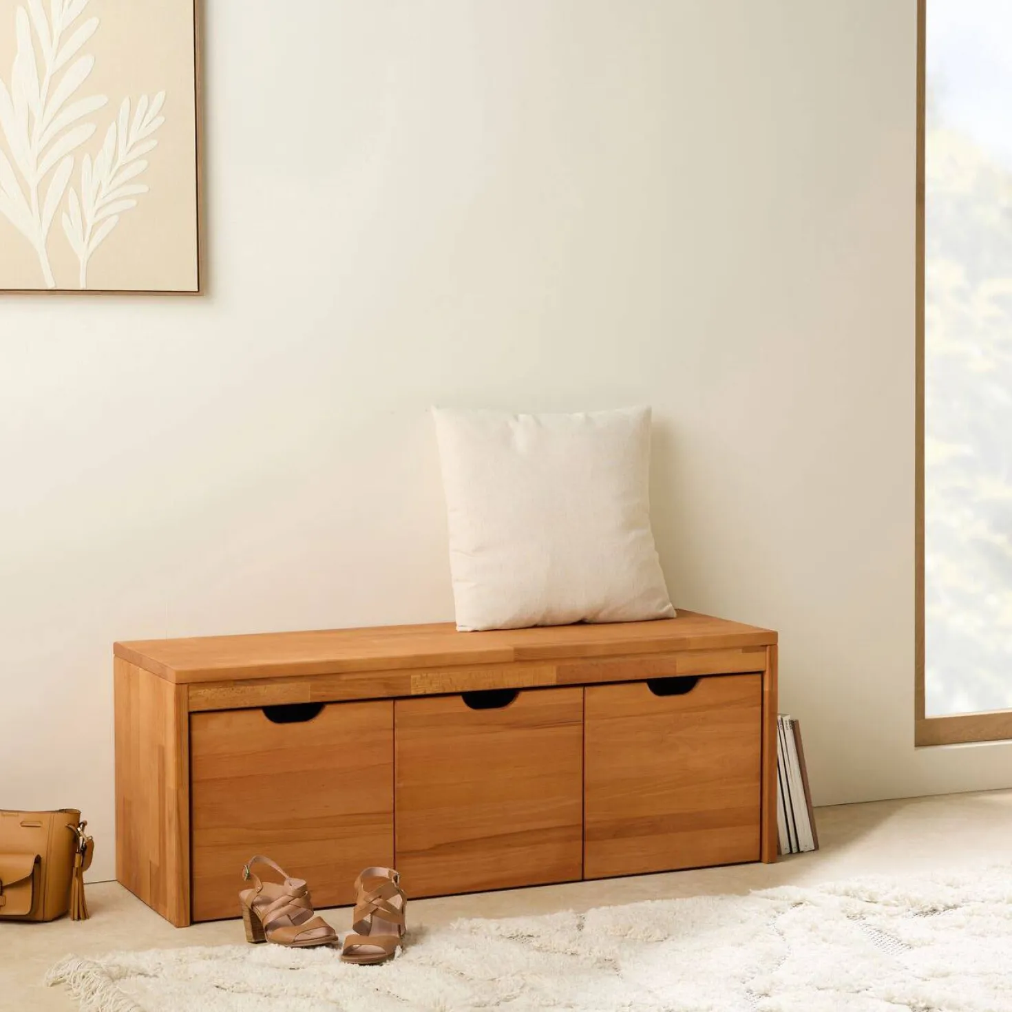 Banc bois massif 3 cubes de rangement Cyriel