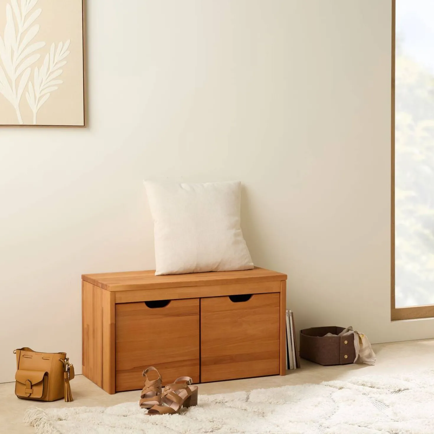 Banc bois massif 2 cubes de rangement Cyriel