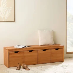 Banc bois massif 4 cubes de rangement Cyriel