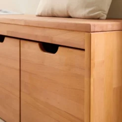 Banc à chaussures bois massif avec 2 cubes de rangement Cyriel
