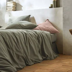 BLANC DES VOSGES Taie de traversin percale lavée Bohème