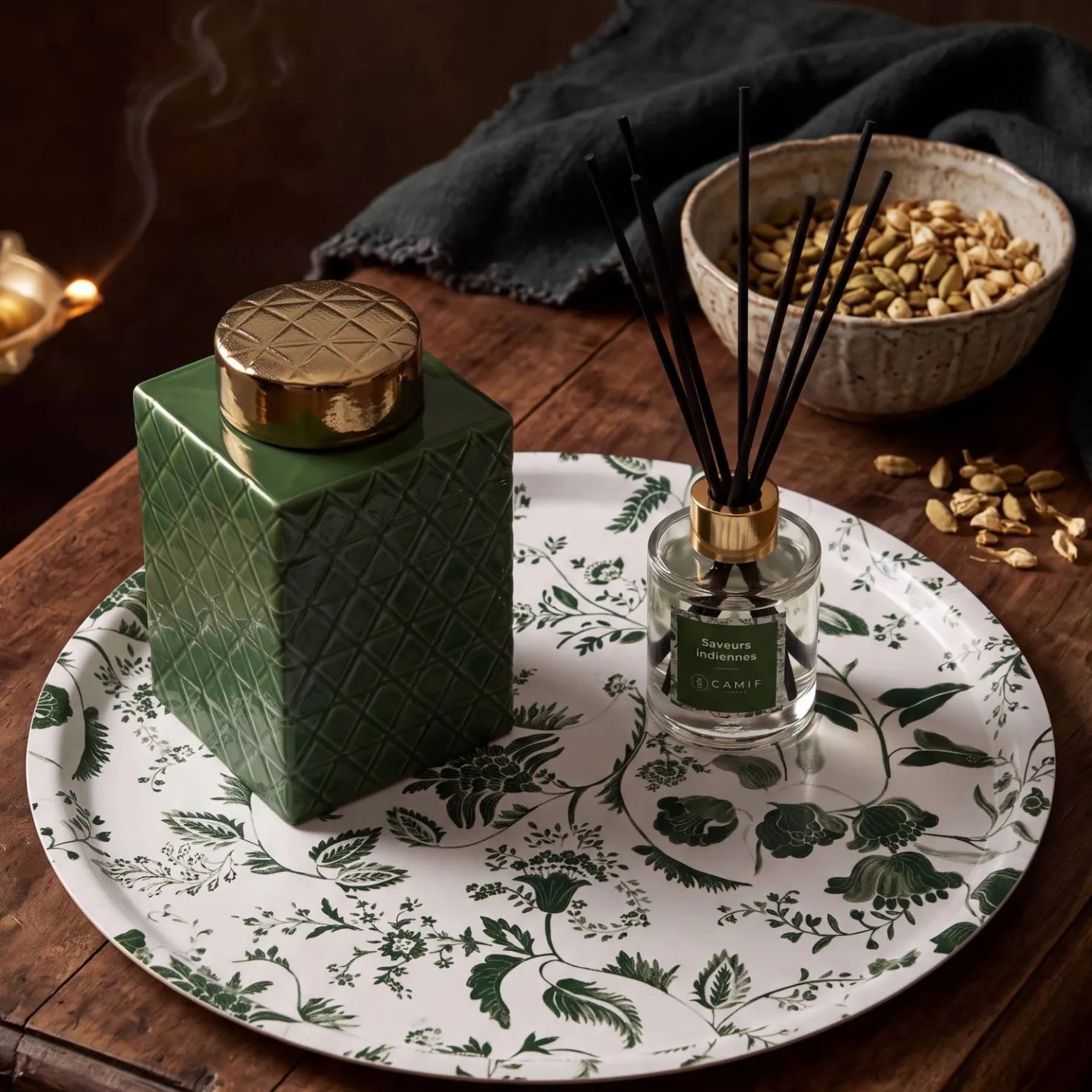 Boîte céramique déco vert 25 cm Soan