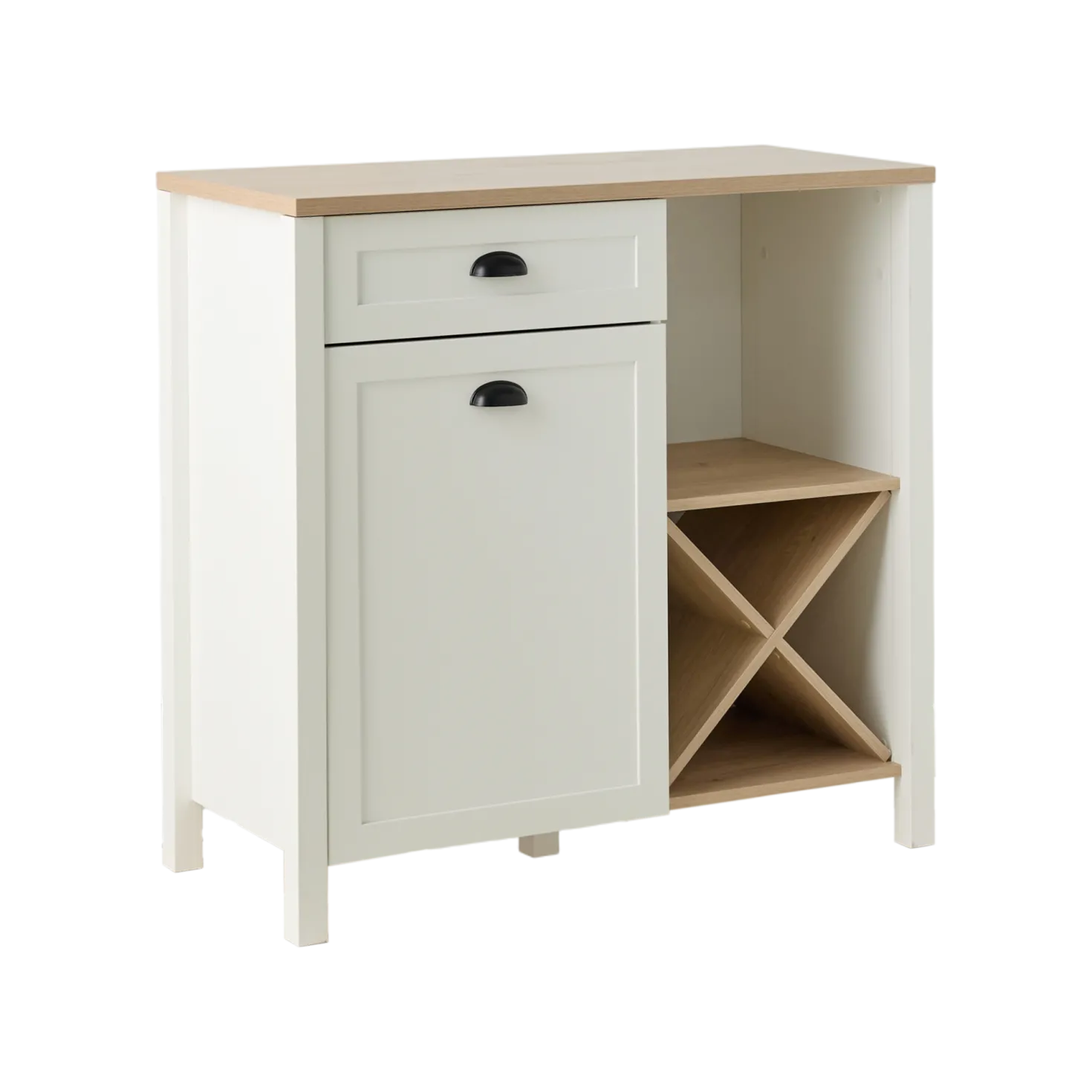 Buffet bas blanc et décor bois 1 porte 1 tiroir 94,5 cm Pivoine