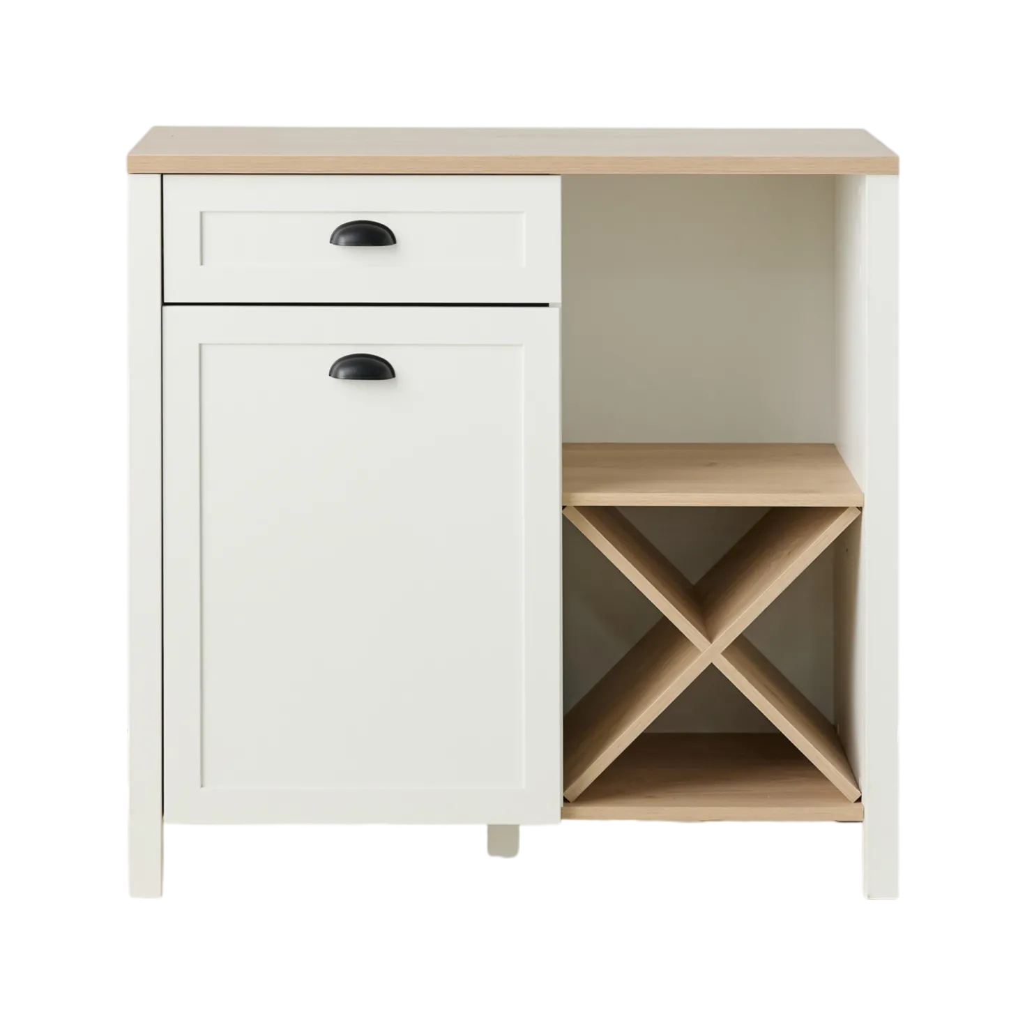 Buffet bas blanc et décor bois 1 porte 1 tiroir 94,5 cm Pivoine