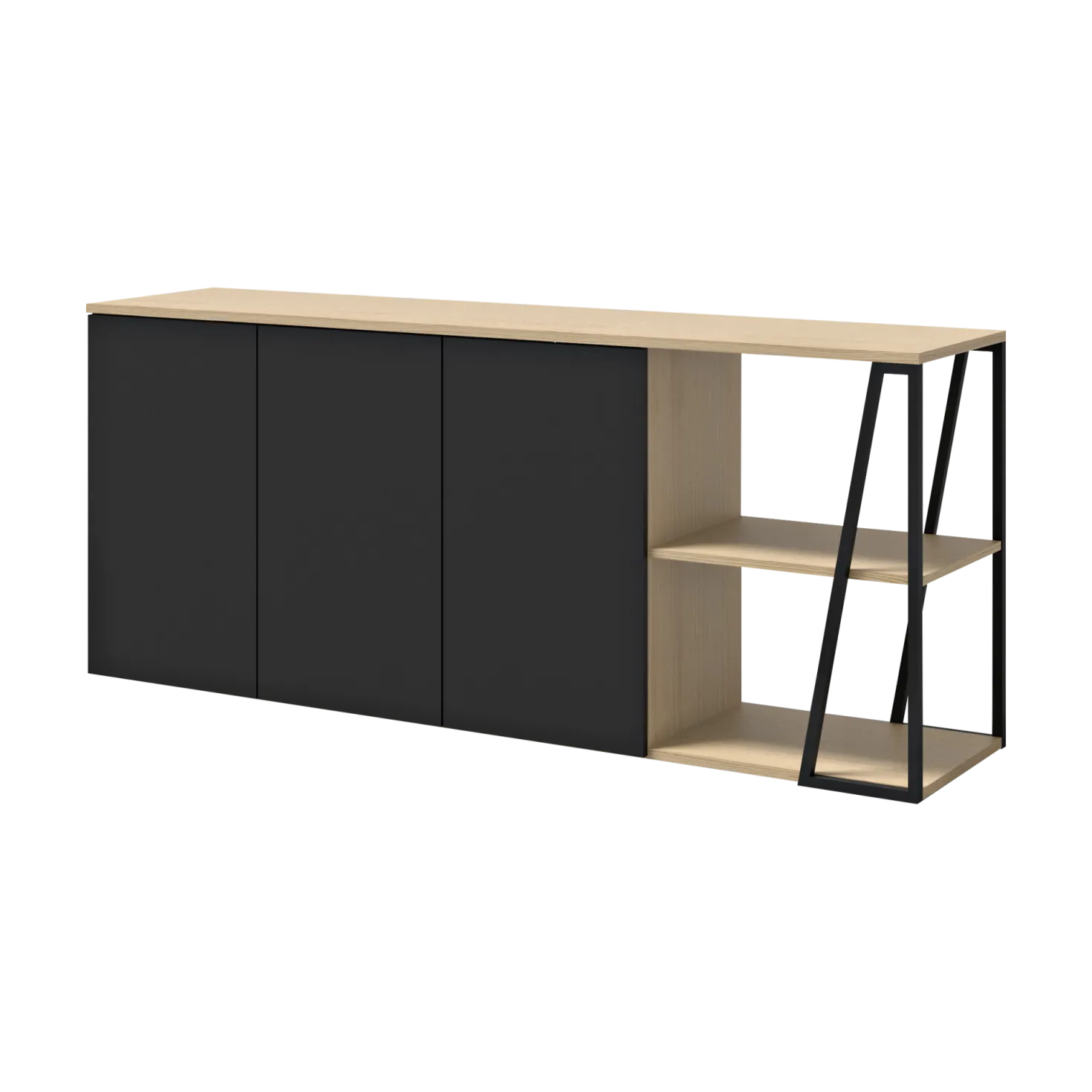 Buffet bois clair et noir 192 cm Albi