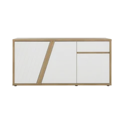 Buffet décor bois et blanc 3 portes 1 tiroir 185 cm Gustave