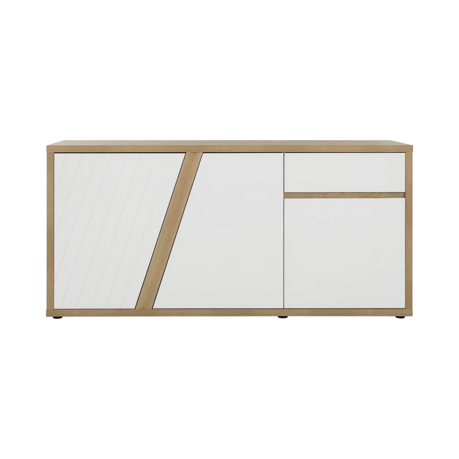 Buffet décor bois et blanc 3 portes 1 tiroir 185 cm Gustave