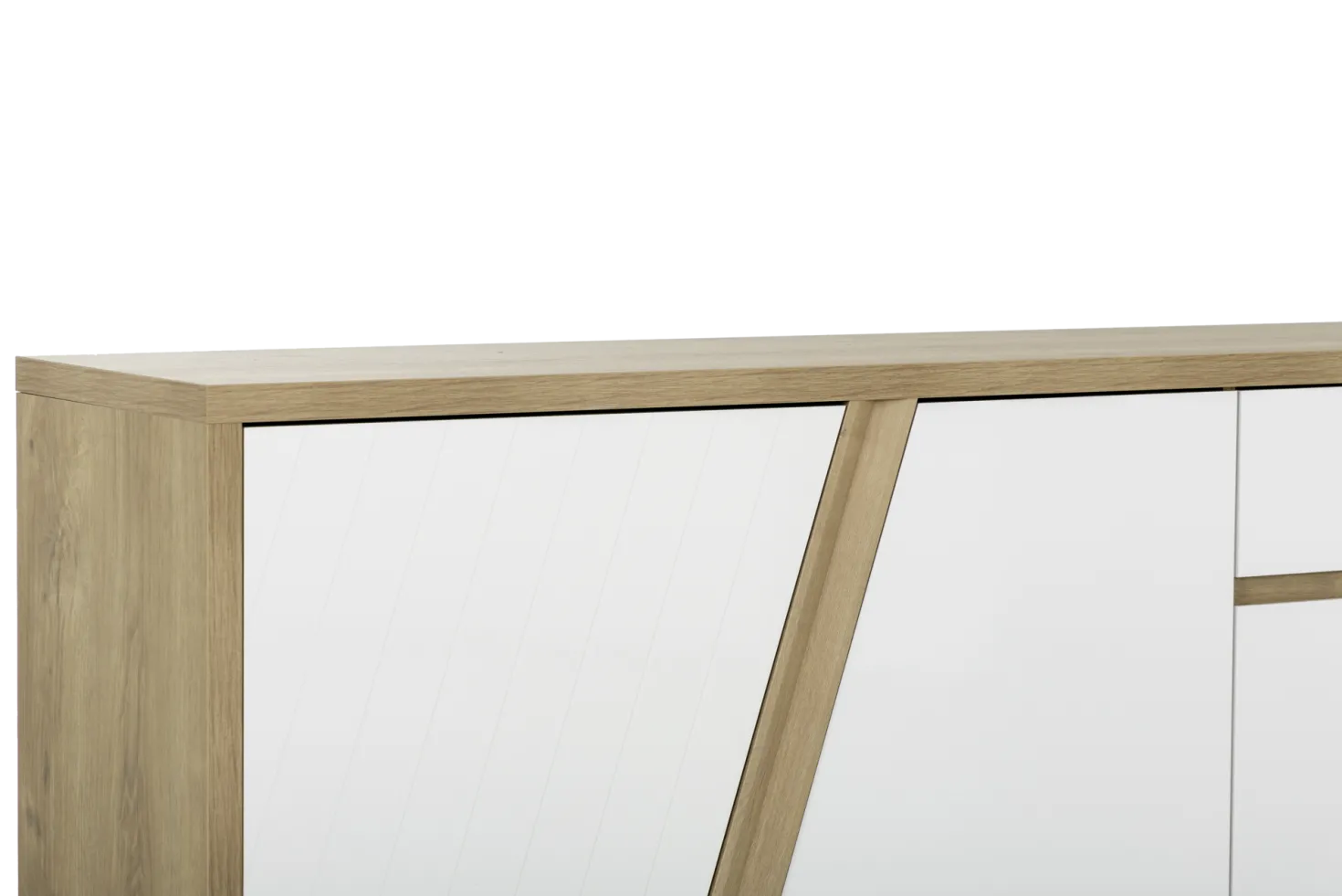 Buffet décor bois et blanc 3 portes 1 tiroir 185 cm Gustave