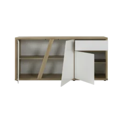 Buffet décor bois et blanc 3 portes 1 tiroir 185 cm Gustave