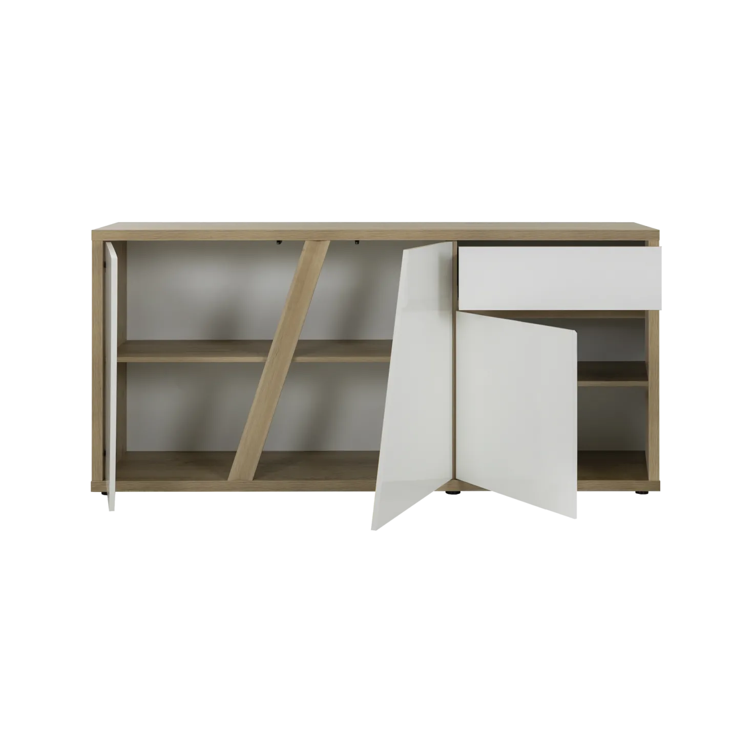 Buffet décor bois et blanc 3 portes 1 tiroir 185 cm Gustave