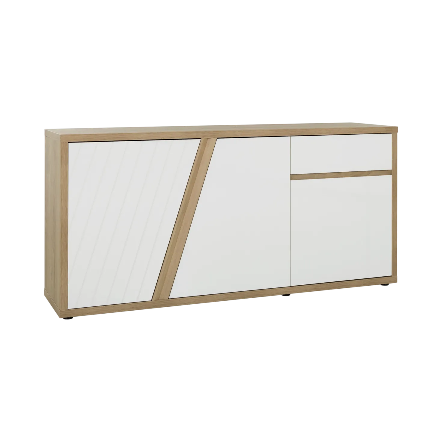 Buffet décor bois et blanc 3 portes 1 tiroir 185 cm Gustave