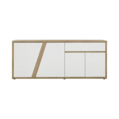 Buffet décor bois et blanc 4 portes 1 tiroir 213 cm Gustave