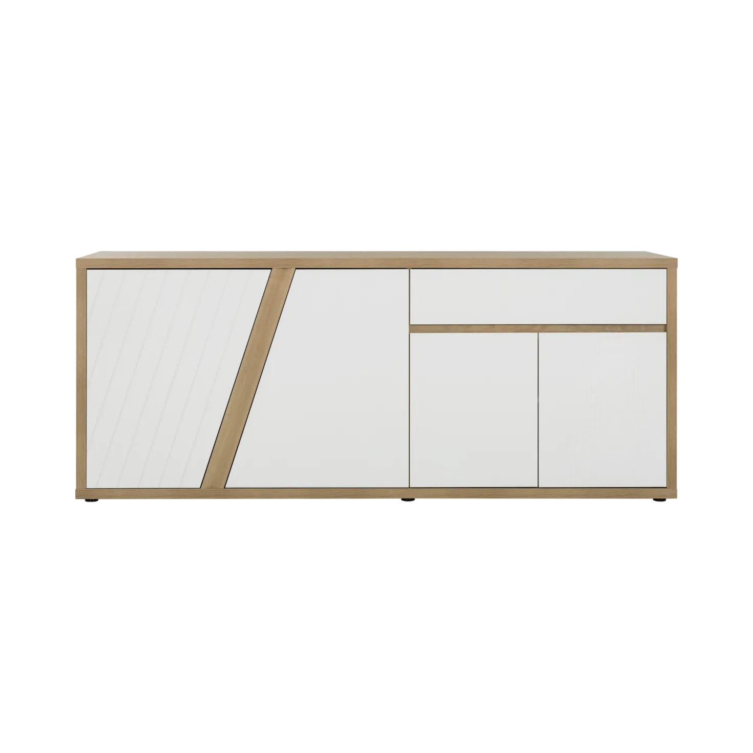 Buffet décor bois et blanc 4 portes 1 tiroir 213 cm Gustave