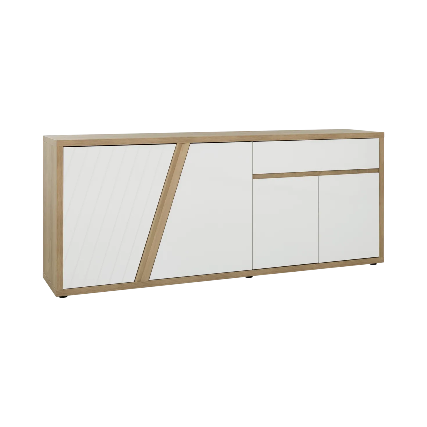 Buffet décor bois et blanc 4 portes 1 tiroir 213 cm Gustave