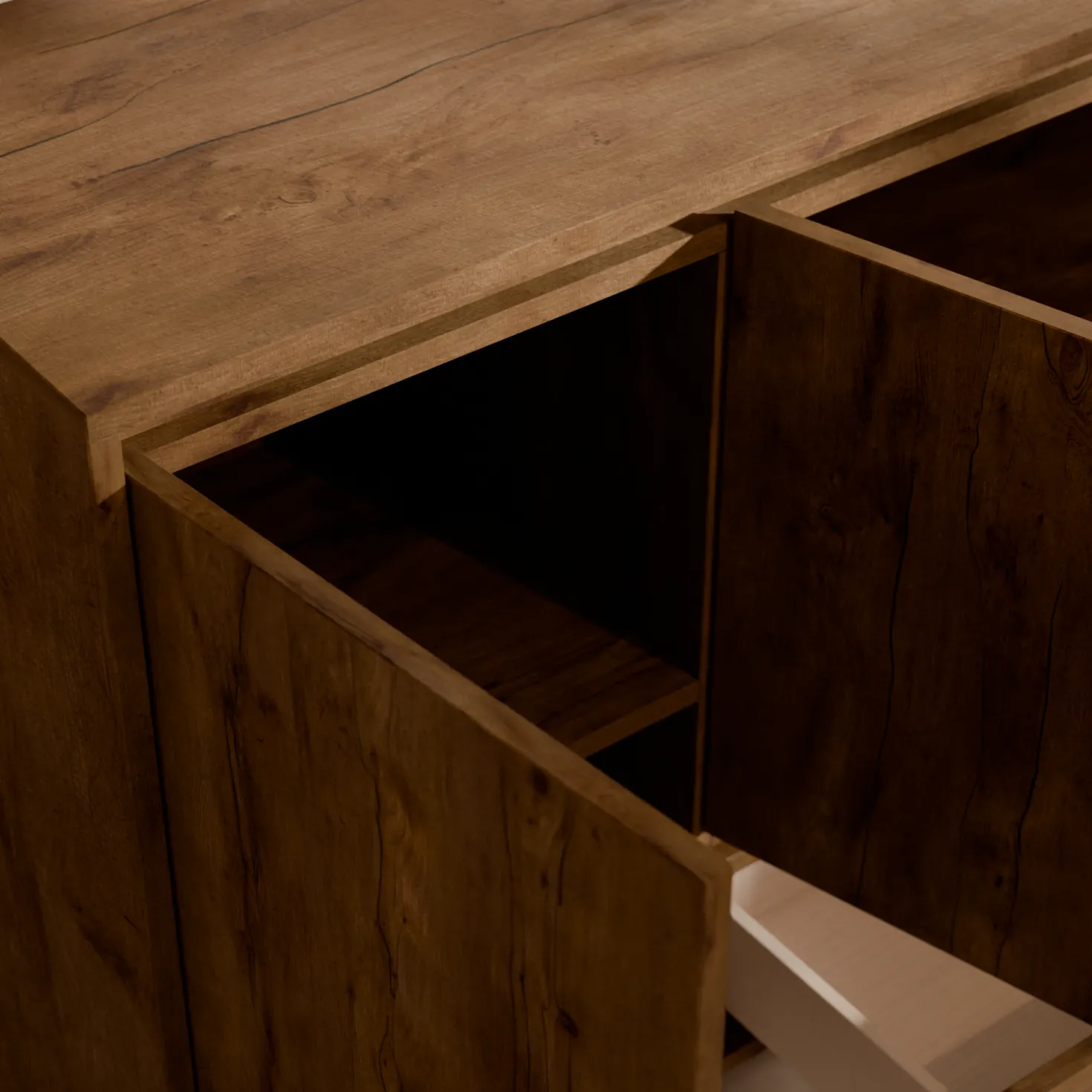 Buffet décor bois 4 portes 1 tiroir 180 cm Gustavo