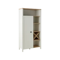 Buffet haut blanc et décor bois 1 porte Pivoine