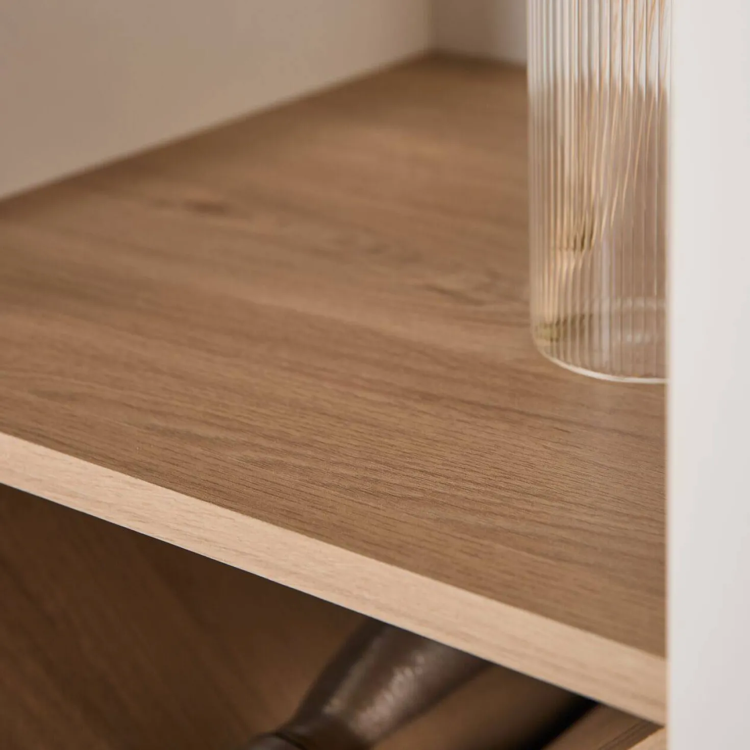 Buffet haut blanc et décor bois 1 porte Pivoine