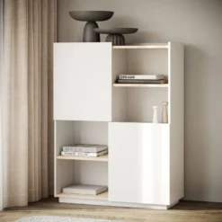Buffet haut bois clair et blanc Nina