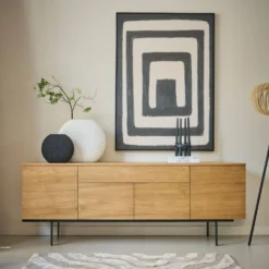 Buffet 4 portes et 1 tiroir bois pieds métal 200 cm Mattéo