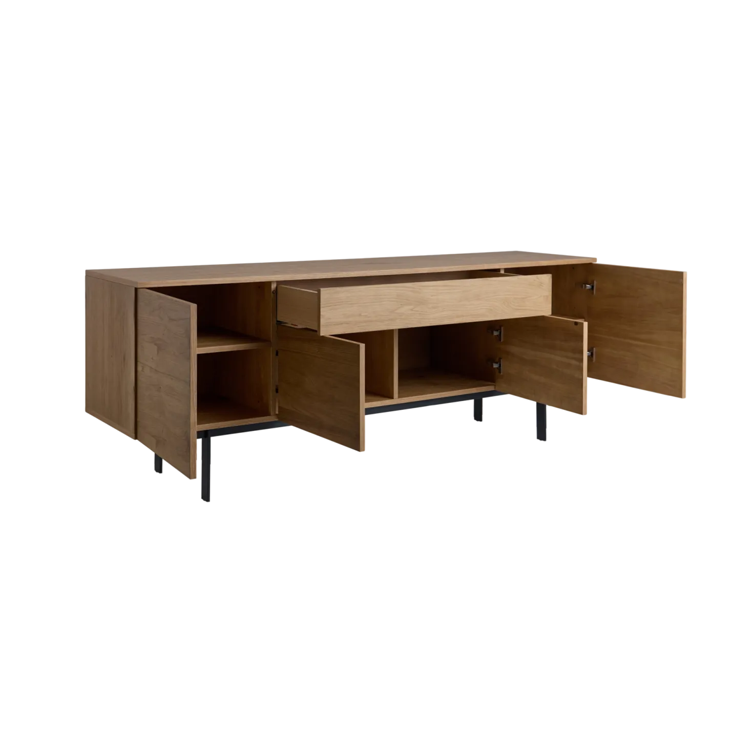 Buffet 4 portes et 1 tiroir bois pieds métal 200 cm Mattéo