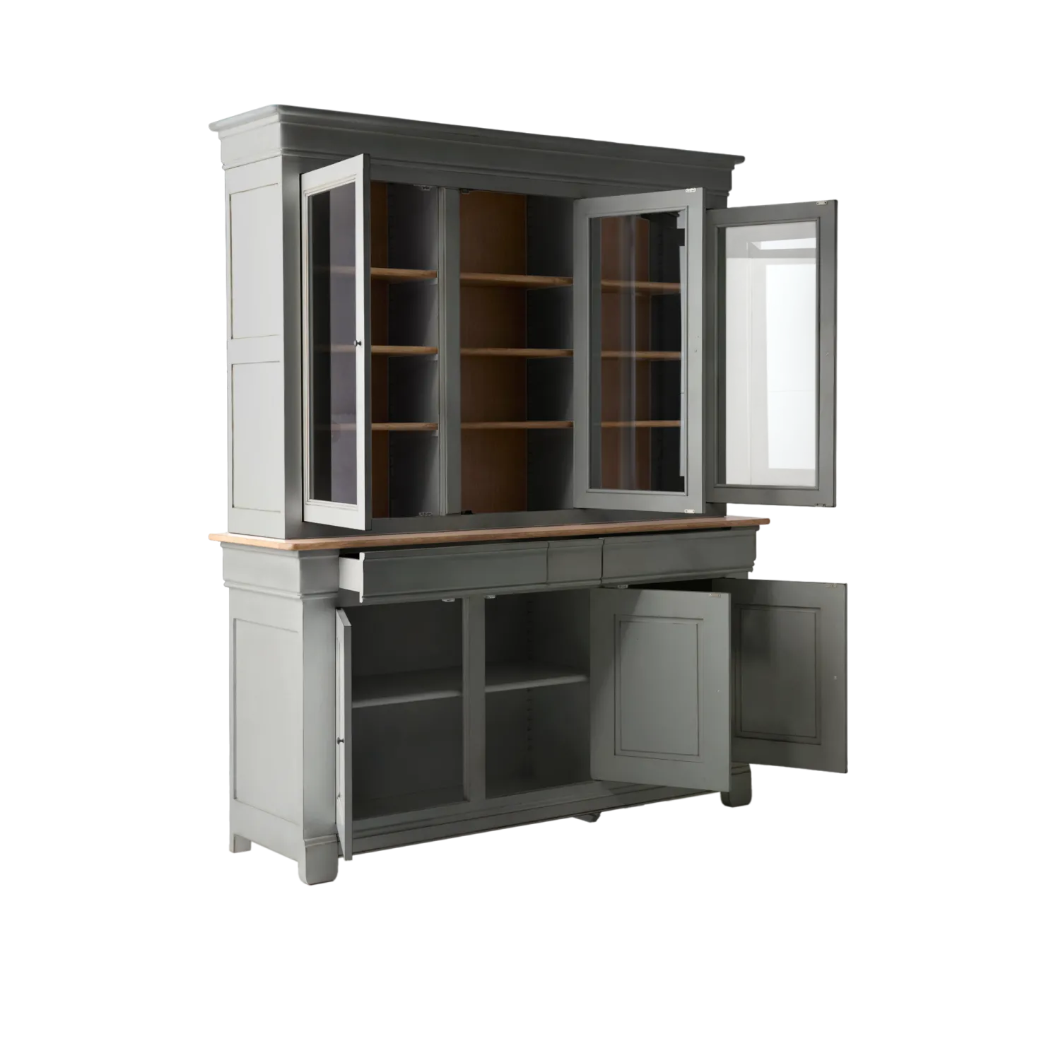 Buffet vaisselier bois massif 6 portes 3 tiroirs Embellie