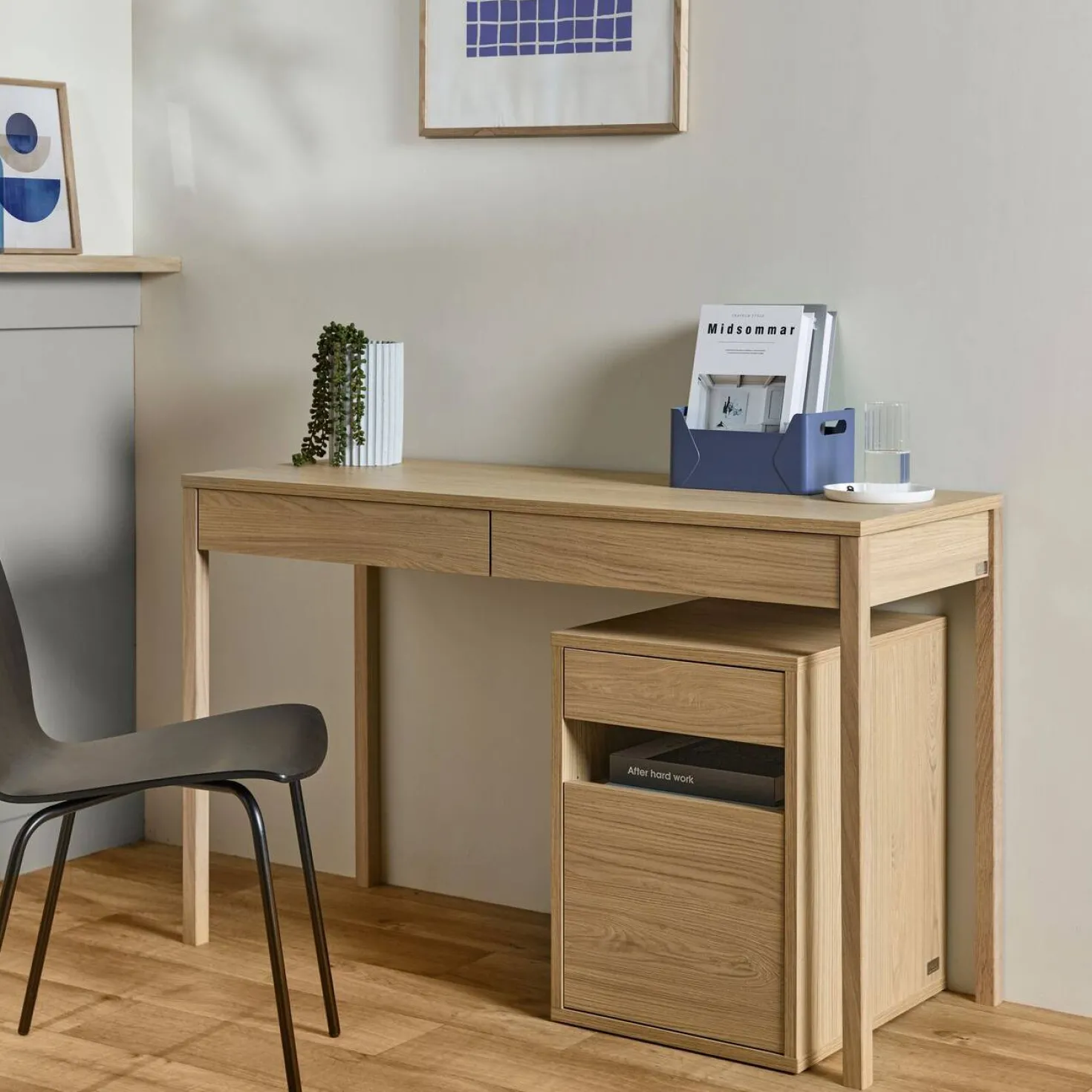 Bureau décor bois 2 tiroirs Simon