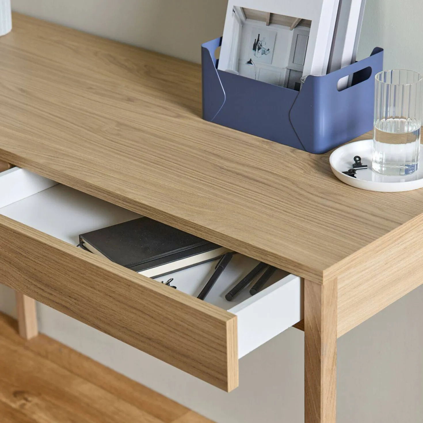 Bureau décor bois 2 tiroirs Simon