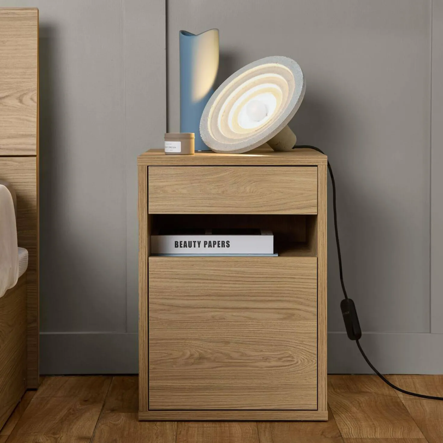 Caisson de bureau décor bois 1 tiroir 1 porte Simon