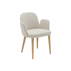 Chaise avec accoudoirs bouclette pieds bois Maxine