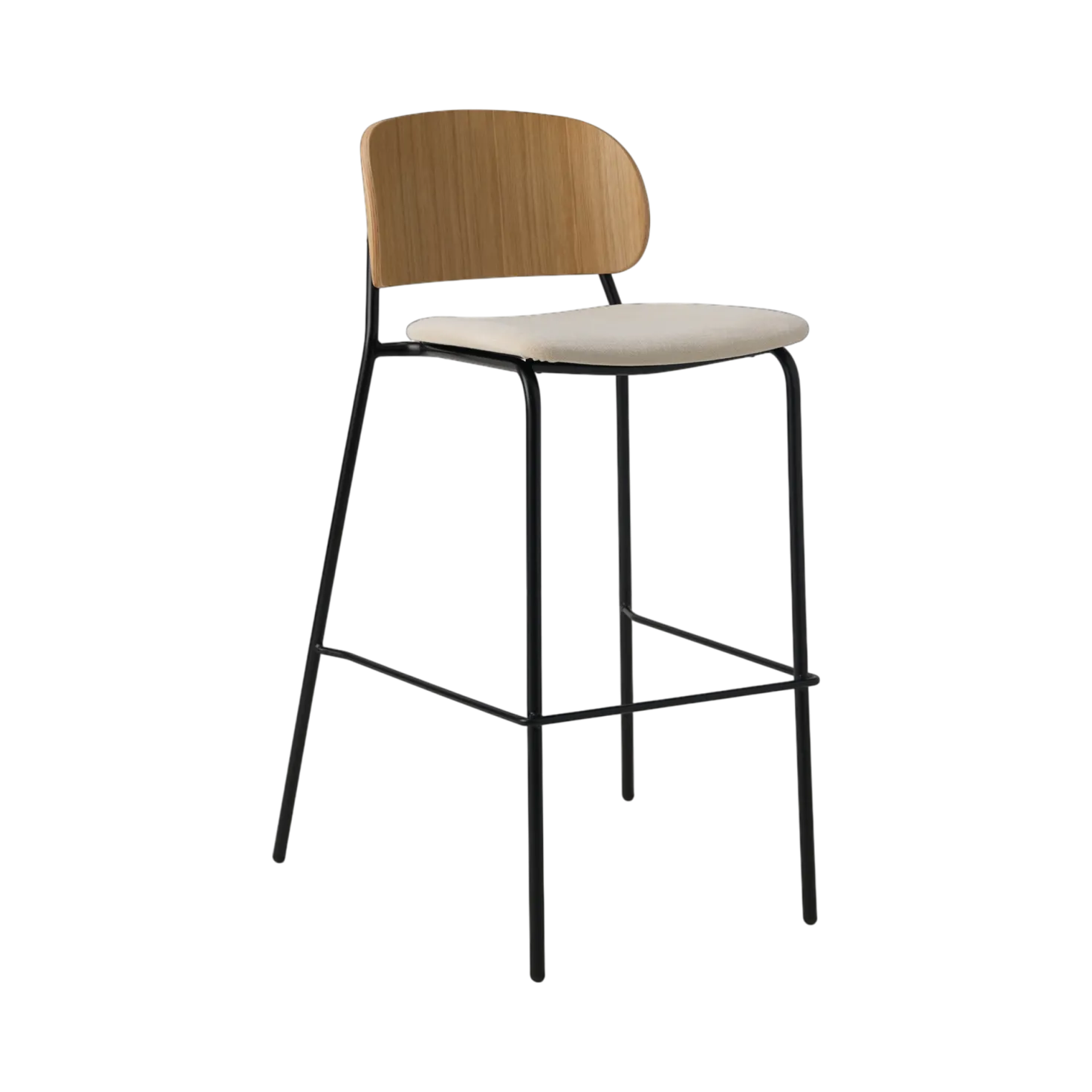 Chaise de bar 75 cm tissu et bois pieds métal Sofia