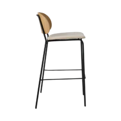 Chaise de bar 75 cm tissu et bois pieds métal Sofia