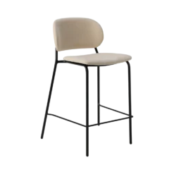 Chaise d'îlot 65 cm tissu et bois pieds métal Sofia