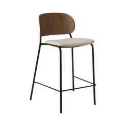 Chaise d'îlot 65 cm tissu et bois pieds métal Sofia