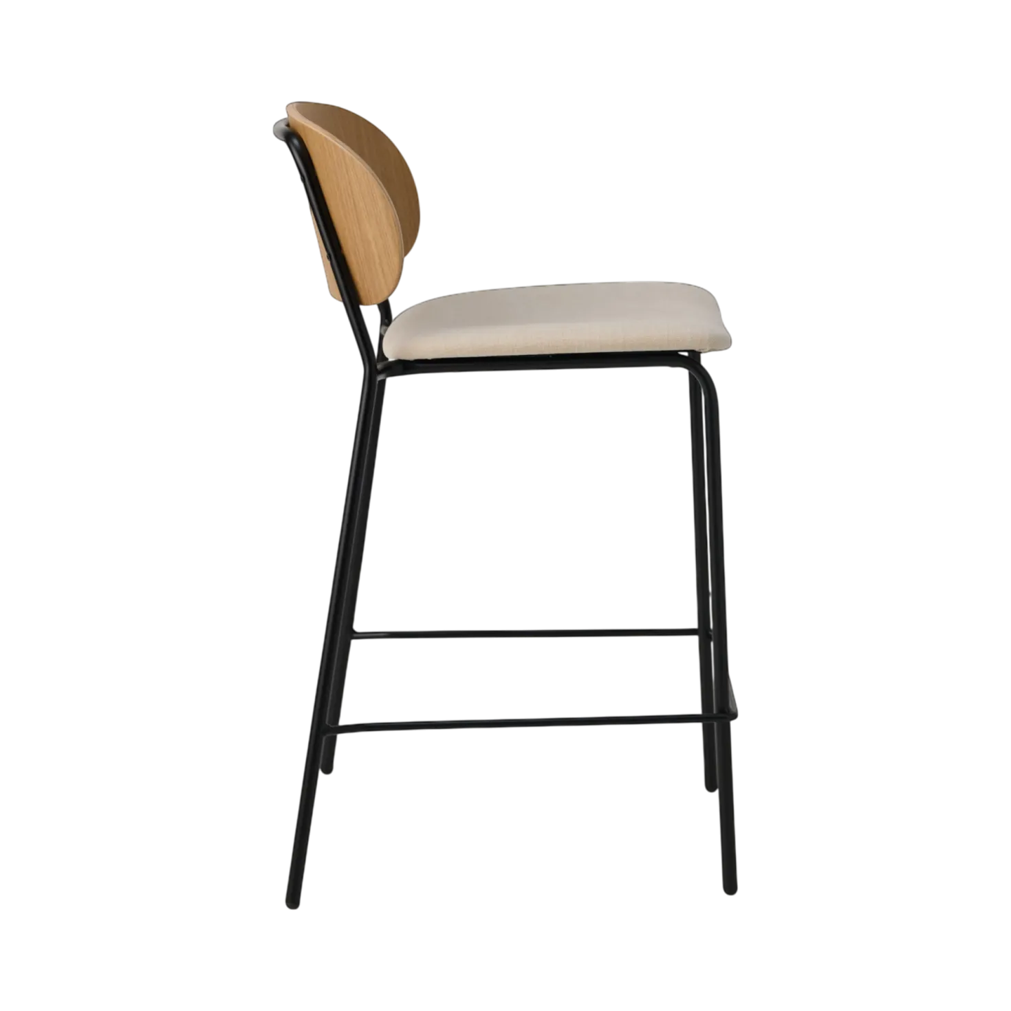 Chaise d'îlot 65 cm tissu et bois pieds métal Sofia