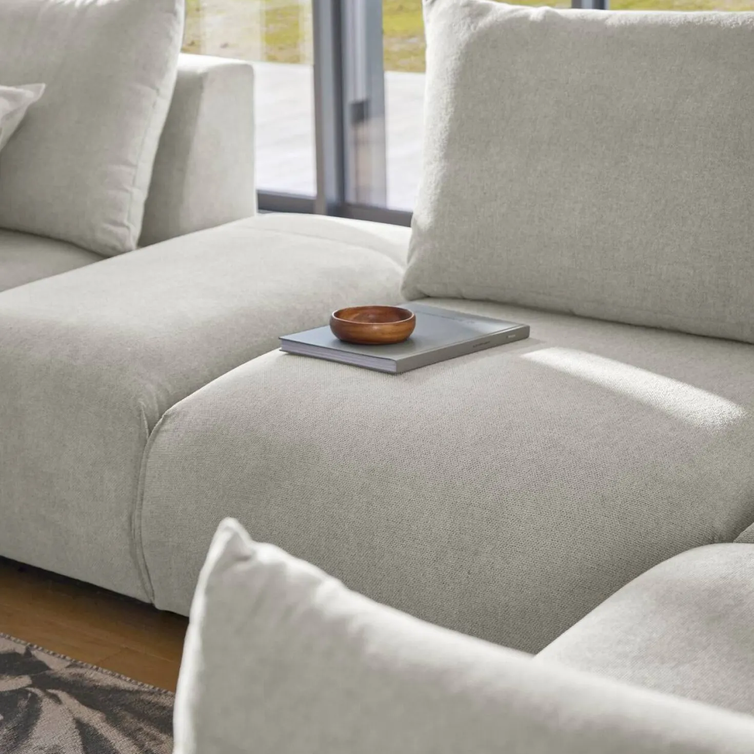 Chauffeuse avec accoudoir pour canapé modulable tissu Solal
