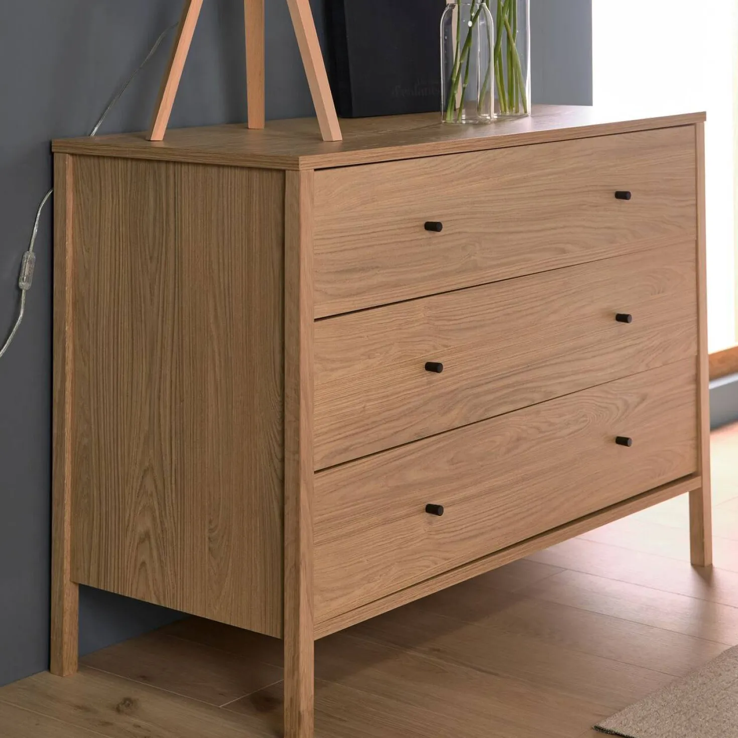 Commode décor bois 3 tiroirs Simon