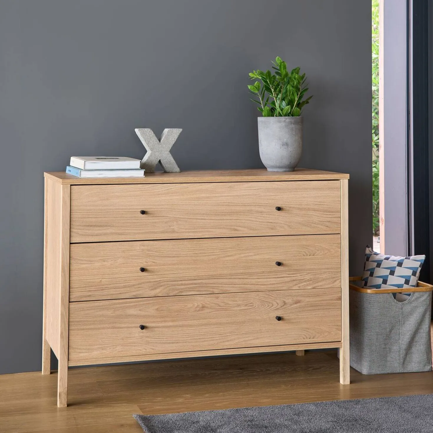 Commode décor bois 3 tiroirs Simon