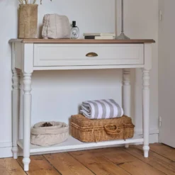 Console avec tiroir blanc et bois Apolline