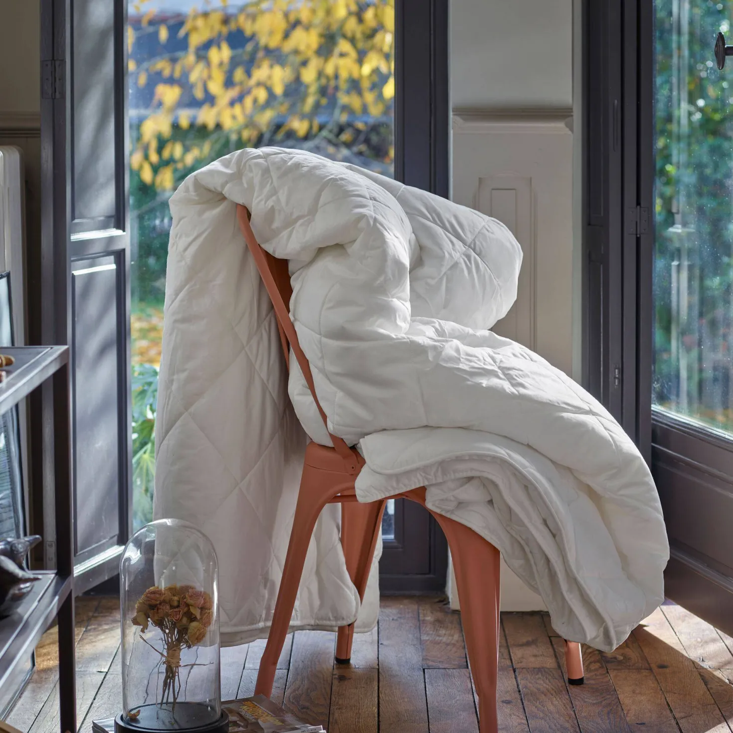 Couette tempérée 90%duvet de canard et enveloppe coton percale Camélia