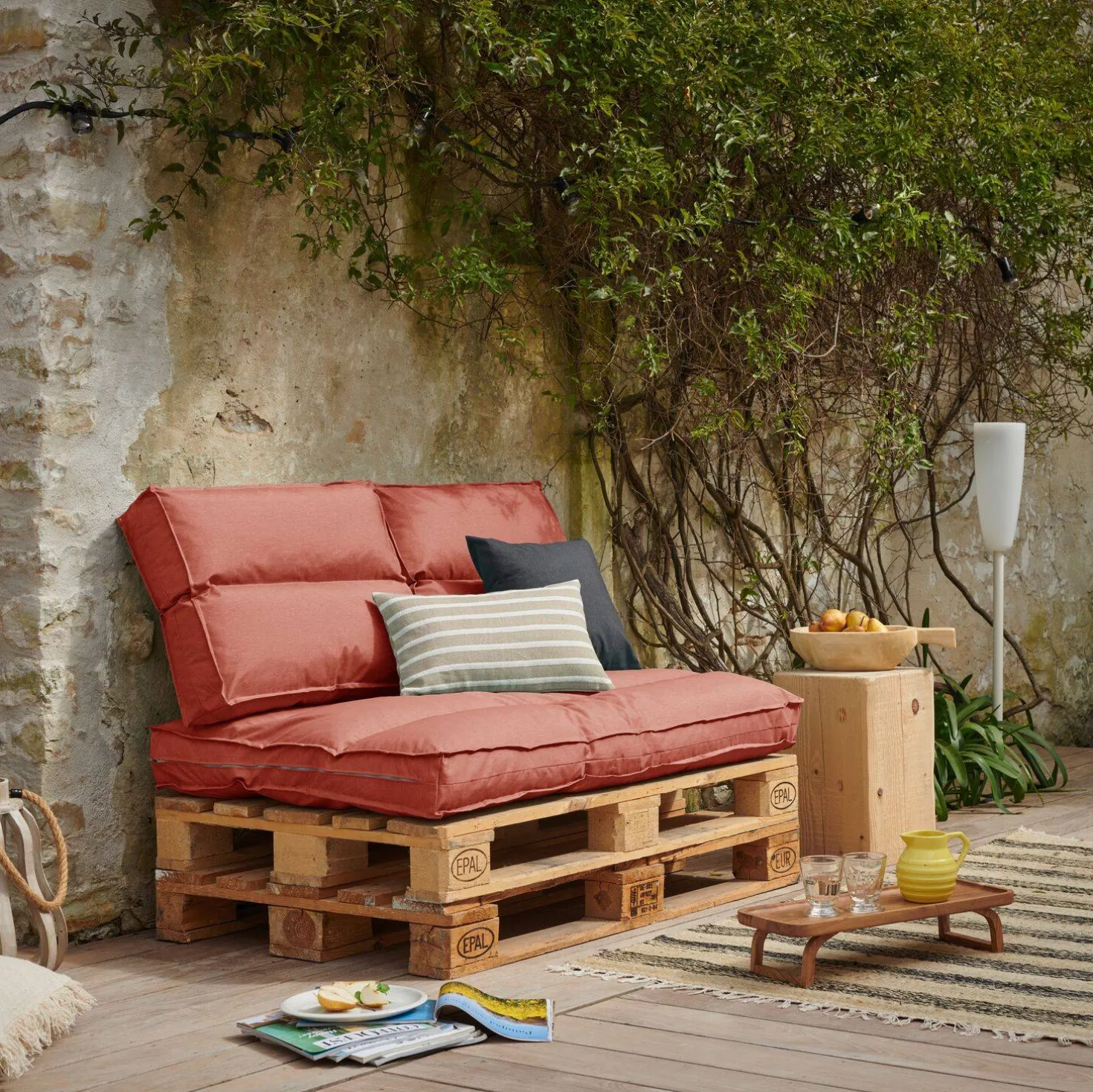 Coussin matelas palette recyclé et déperlant Heva